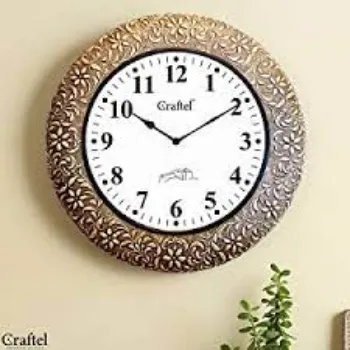 raftel Brass Embossed Analog Wall Clock 
